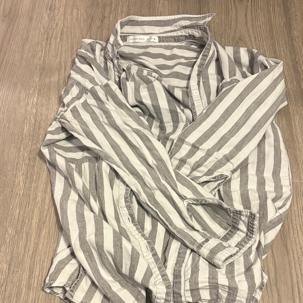 Altar'd State Gray and White Striped Men's Shirt